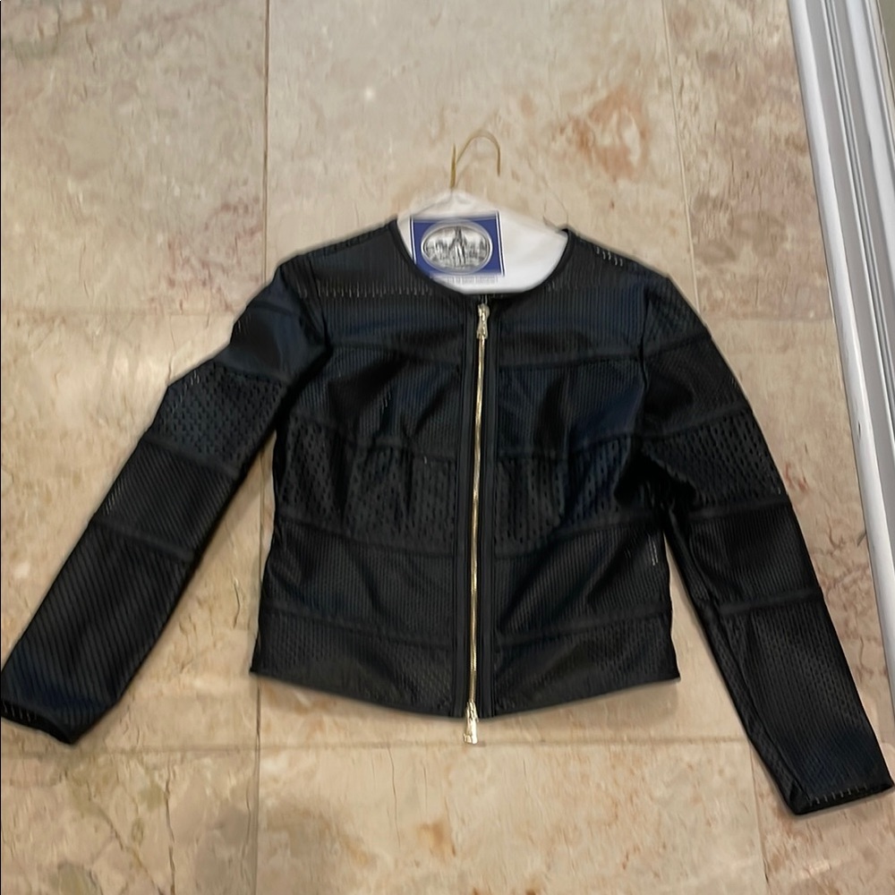 MARELLA Black Leather Jacket with Gold Zipper